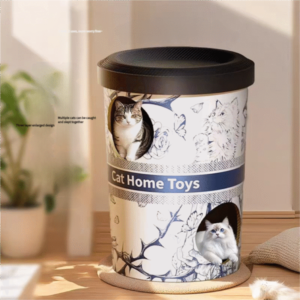 Double-layer cat bed, cat scratching board, milk tea bucket